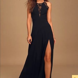 Black lace sleeveless maxi dress